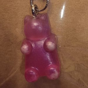 Pink metallic bear necklace